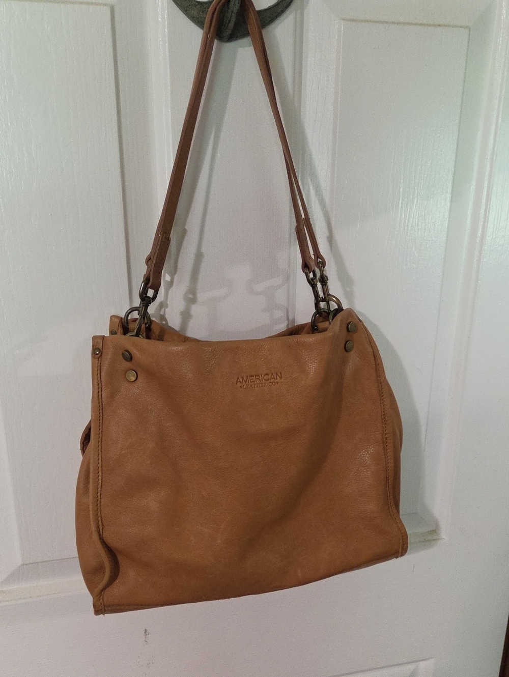 American Leather Co Cognac Brown Leather Shoulder Tote